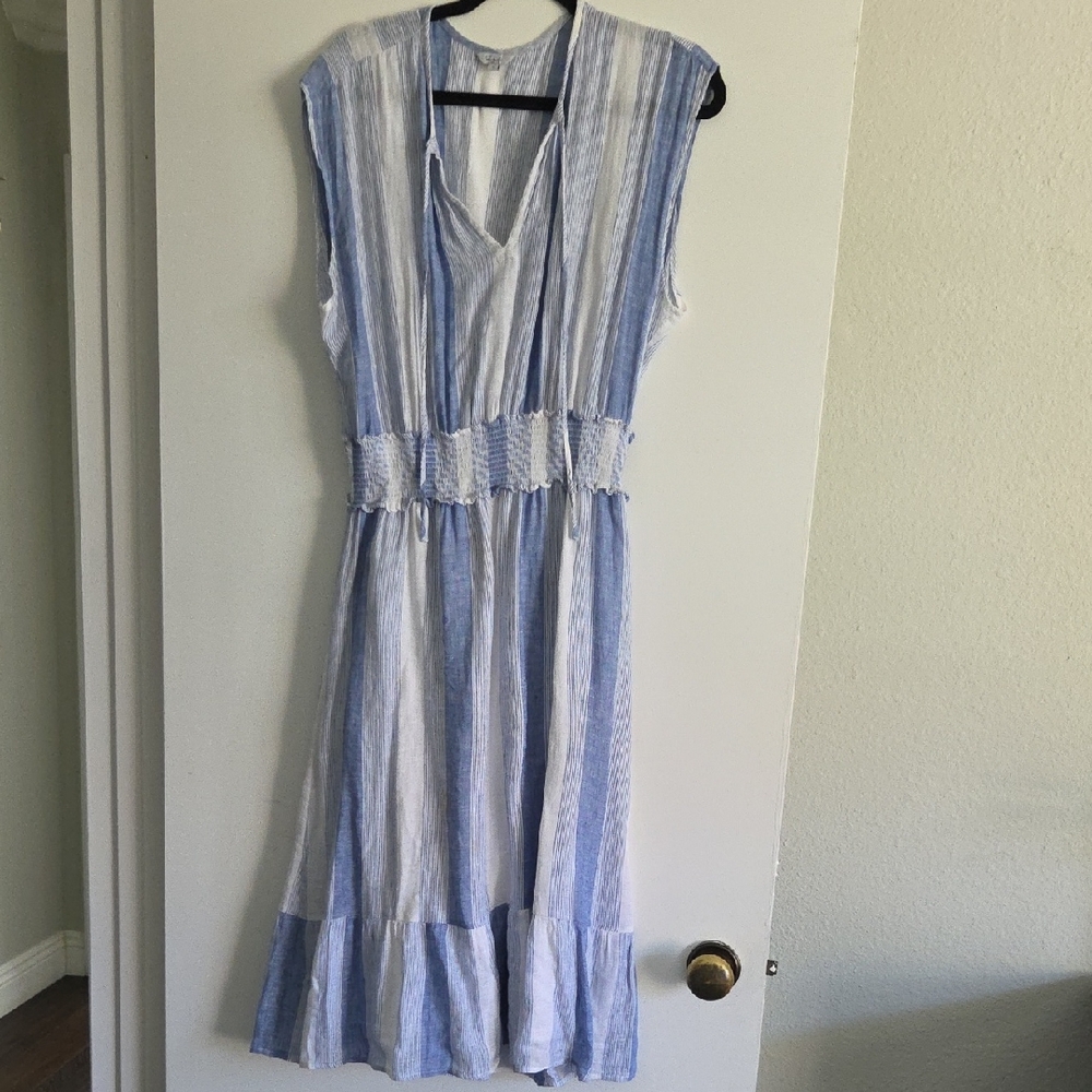 Rails Blue and White Sleeveless V-neck Sundress